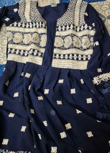 Elegant Navy Blue Embroidered Shaara kurta