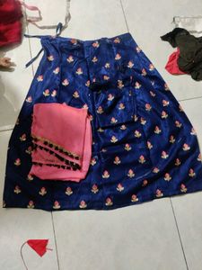 Blue Embroidered Lehenga with Pink Dupatta