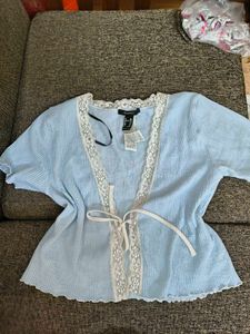 Light Blue Lace Trim Cardigan