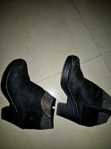 Sparkling Black Wedge Boots for Women