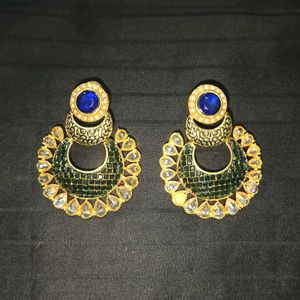 Blue Green Golden Gemstone Earrings
