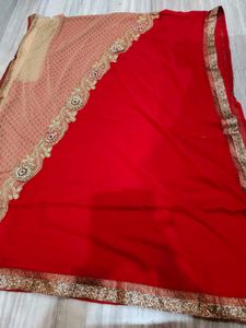 Elegant Red Saree with Golden Border