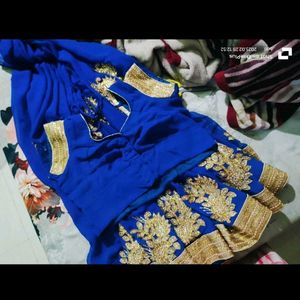 Royal Blue Saree with Gold Embroidery