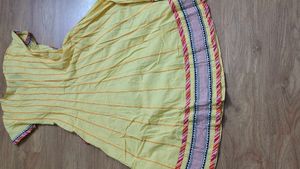 pure cotton Yellow Striped Anarkali Kurta