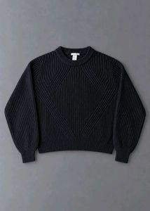 BLACK TEXTURED RIBBED KNIT SWEATER