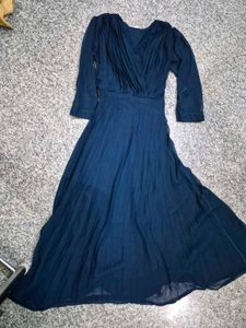 Elegant Navy Blue Pleated Maxi Dress