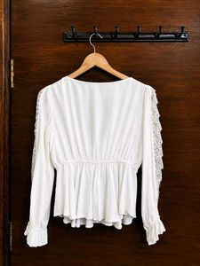 White Lace Sleeve Peplum Top