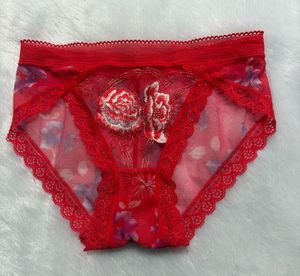 Red Floral Lace Briefs