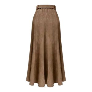 Brown Midi Skirt with Belt