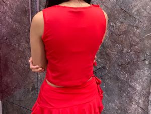 Red Ruffle Detail Co Ord Set