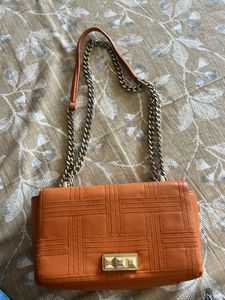 Vibrant Orange Chain Shoulder Bag