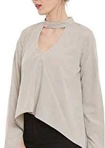 Beige Choker Neck Long Sleeve Blouse