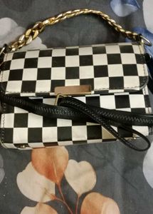 Checkered Clutch with Gold Chain