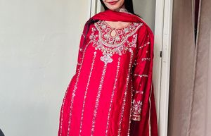 Embellished Red Kurta Set with Dupatta