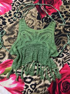 Backless Crochet Halter Neck Top
