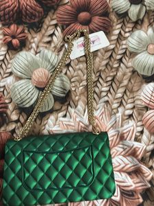 Emerald Quilted Chain Bag with Gems
