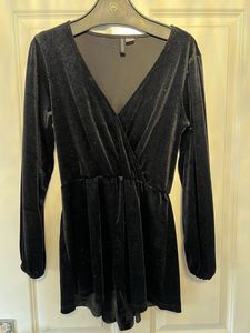 H&amp;M black Velvet Sparkle Playsuit