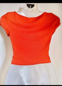 Orange Ribbed Cropped Top