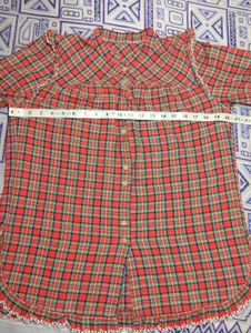 Chic Red Plaid Kurta with Lace Trim