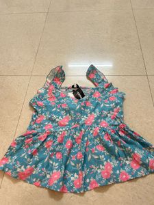 Blue Floral Smocked Peplum Top