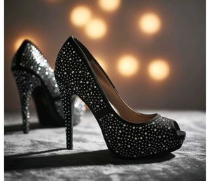 Sparkling Embellished Peep-Toe Heels