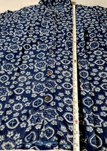 Men's Blue Printed Short Sleeve Shirt