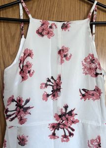 White Floral Print Midi Dress