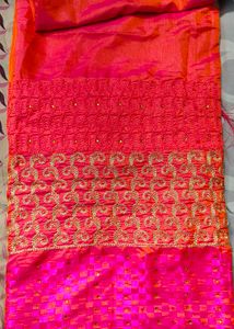 Combo of 2 Festive Sarees (Pink Designer &amp; Wine Go