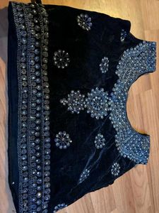Elegant Embroidered Velvet Top &amp; Skirt Set