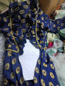 Blue Printed party wear long jacket