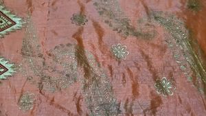 Elegant Peach Silk Saree with Golden Embroidery