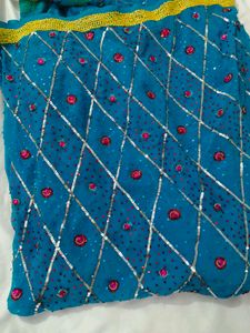 Sparkling Teal Saree with Embellishments