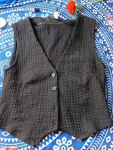 Textured Black Button-Up Vest