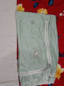Elegant Mint Kurta Set with White Lace Overlay