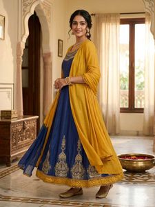 Stunning Blue & Yellow Anarkali Gown