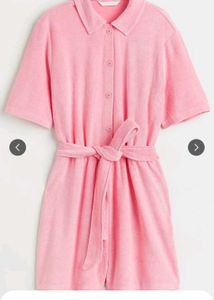 H&M Pink Terry Cloth Shirt Dress