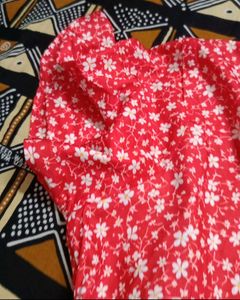 Red Floral Print Button-Up Dress