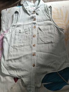 Light Blue Sleeveless Collared Shirt