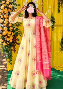 Beautiful yellow gown for haldi function