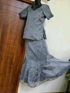 Grey Textured lehnga choli