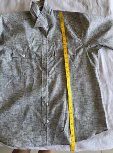 Grey Pure Linen Collared Shirt