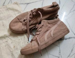 Stylish Pink Suede High-Top Sneakers