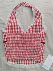 Cute Red Gingham Halter Top