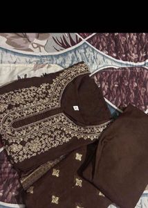 Elegant Brown Embroidered Kurta Set
