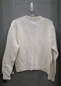 Cream V-Neck Button-Up Knit Cardigan