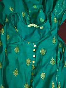Teal Kurta Set with Gold Embroidery