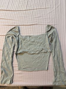 Khakhi-grey Long Sleeve Square Neck Top