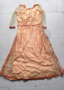 Very Beautiful Heavy Work Golden Gown With Shrug