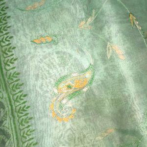 Elegant Green Embroidered Saree