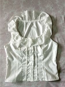 White Ruffled Neck Sleeveless Top